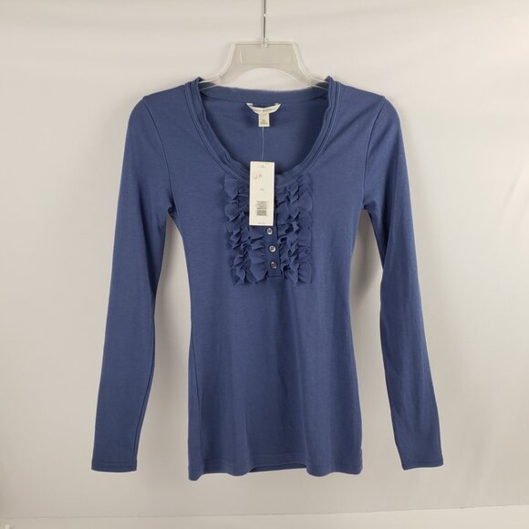 Banana Republic XS Blue Ruffle Buttons Womens Top Blouse Long Sleeve NWT - Picture 3 of 15